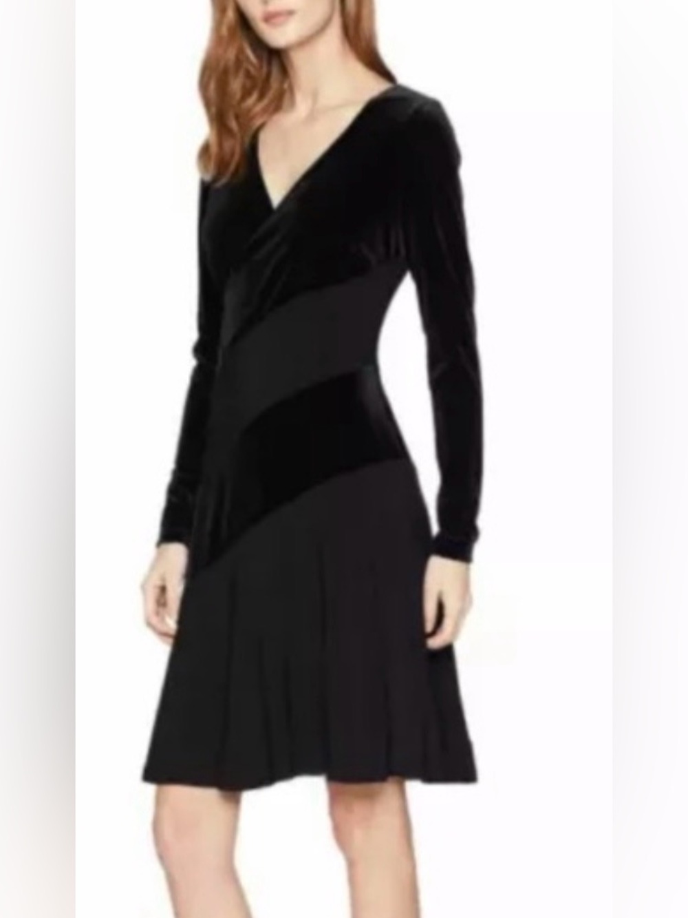 Lauren Ralph Lauren Elvarina dress black velvet diagonal wrap quiet luxury US 10